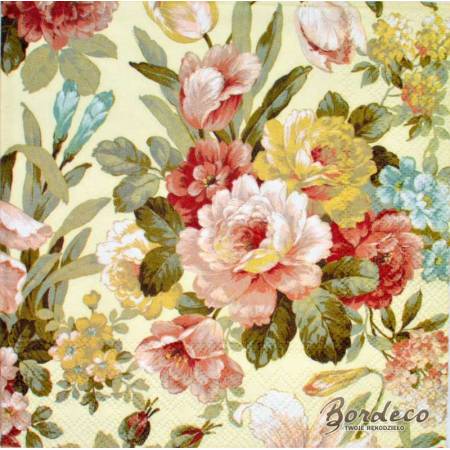 Serwetka do decoupage firmy AMBIENTE kwiaty pastelowe 33x33cm